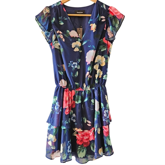 NWT Yumi Kim Chelsea Elastic Waist Plaid Floral Print Short Sleeve Mini Dress M. - Picture 2 of 16